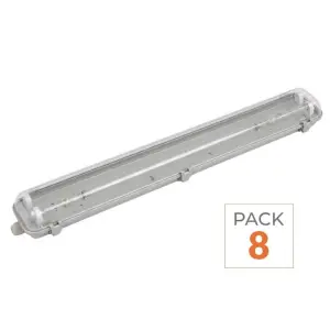 Pack de 8 - Réglette étanche double pour Tube LED T8 120cm IP65 (Boitier vide)