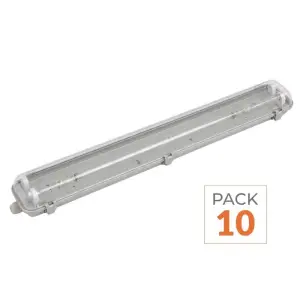 Pack de 10 - Réglette étanche double pour Tube LED T8 150cm IP65 (Boitier vide)