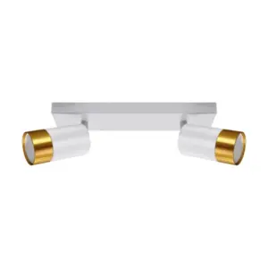 Plafonnier 2 Spots Orientables BLANC et OR pour Ampoule GU10