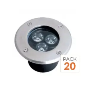 Spot LED Encastrable Extérieur IP65 220V Sol 3W 80° - Pack de 20 - Blanc Neutre 4000K - 5500K