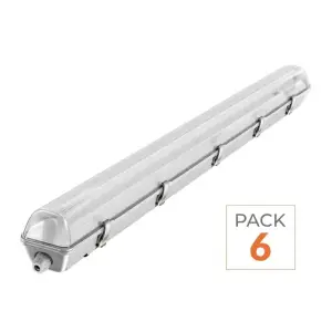 Kit de Réglette LED IP65 + Tube Néon LED 120cm T8 18W - Pack de 6 - Blanc Neutre 4000K - 5500K