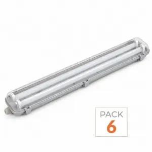 Kit de Réglette LED IP65 + 2 Tube Néon LED 150cm T8 22W - Pack de 6 - Blanc Neutre 4000K - 5500K