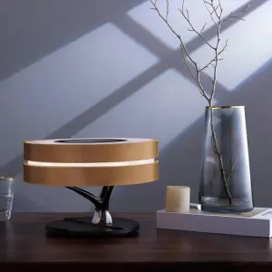 Lampe de Chevet Ronde ''Horizon'' avec Enceinte & Chargeur Sans fil - Dimmable Tactile - 3000K/4000K/6500K