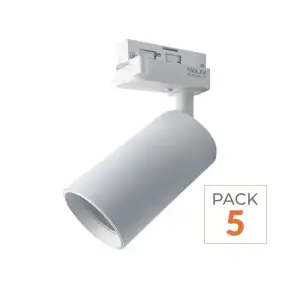 Spot LED sur rail 80° Monophasé BLANC pour ampoule GU10 - Pack de 5