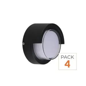 Applique Murale LED 15W Noire Ronde IP65 avec Cache - Pack de 4 - Blanc Froid 6000K - 8000K