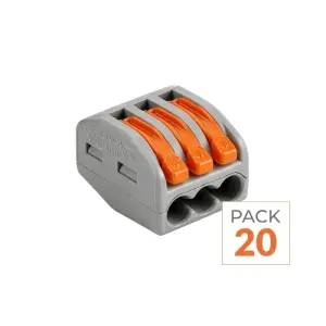Borne de raccordement à levier 3 entrées avec serre câble - Pack de 20