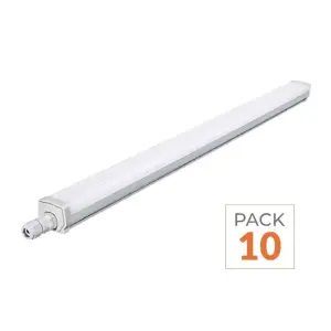 Pack de 10 - Réglette LED étanche 60cm 15W IP66 120lm/w - Blanc Chaud 2300K - 3500K