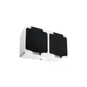 Prise Double Étanche + Clapet Noir IP54 2P+T Saillie