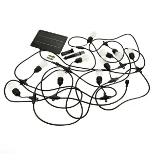 Guirlande Guinguette Solaire LED 10M 10pcs 3W IP65 - Câble Noir - Blanc Chaud 2300K - 3500K