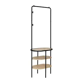 Meuble d'entrée en métal noir et bois 2 patères 3 étagères et miroir l. 60 cm Homesight Oslo