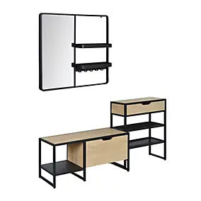 Meuble d'entrée en métal noir et bois 5 patères et range chaussures l. 150 cm Homesight Wilko