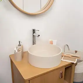 Vasque à poser ronde en grès beige Ø36 x H.12 cm, Homesight Swan