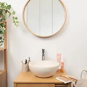 Vasque à poser ronde en céramique beige Ø36 x H.14,5 cm, Homesight Emmy