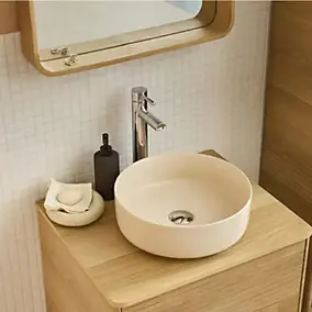 Vasque à poser ronde en céramique beige Ø36 x H.12 cm, Homesight Romeo