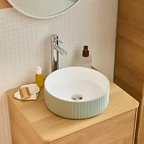 Vasque à poser ronde en céramique vert sauge mat et brillant Ø36 x H.12 cm, Homesight Linea