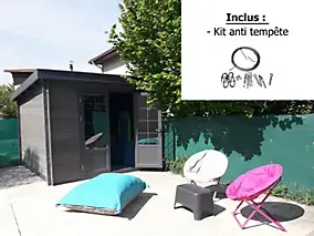 Abri de jardin Green Outside en composite gris monopente surface totale 10m² + kit anti-tempête