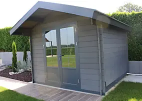 Abri de jardin Green Outside en composite gris double pente surface totale 13m² + kit anti-tempête