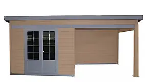Abri de jardin Green Outside en composite marron monopente surface totale 18,5m² + kit anti-tempête