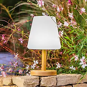 Lampe de table extérieur LED intégrée dimmable 1W Standy Lumisky bois mat L.16 x H. 25 x P.15.8 x ø 16 cm