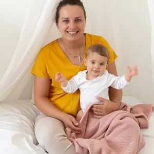 Couverture en tricot et flanelle Vieux rose (75 x 100 cm)