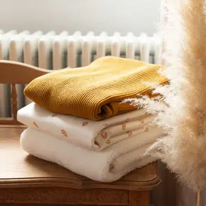 Couverture en tricot et flanelle Moutarde (75 x 100 cm)