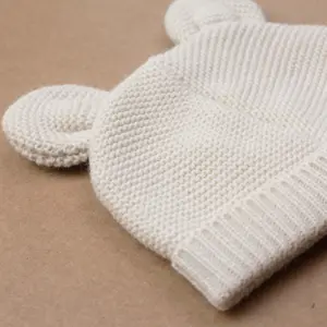 Bonnet de naissance Ours en maille Sable (0-1 mois)