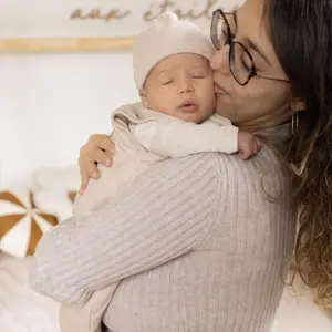 Ensemble bonnet et moufles de naissance Sable (0-1 mois)