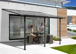 Pergola adossée en aluminium gris et toit en polycarbonate 4 x 3 m soit 12,83 M2