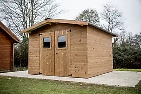 Abri de jardin Habrita Thermabri en bois coloris naturel ép.28 mm surface extérieure 12,31 m²