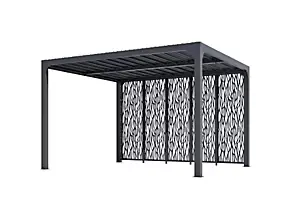 Pergola bioclimatique autoportante manuelle aluminium Habrita PER36M30BI gris 3,60 x 3 m avec 1 côté moucharabieh gris