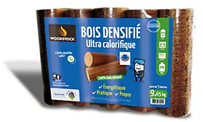 Bûches de bois densifiées Woodstock 9,5Kg taux d'humidité <10% 5PCS