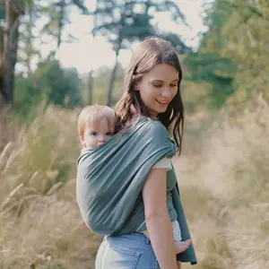 Echarpe de portage tissée en coton bio vert eucalyptus (4,60 m)