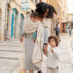 Echarpe de portage Sling tissé sans nœud zèbre beige coton bio