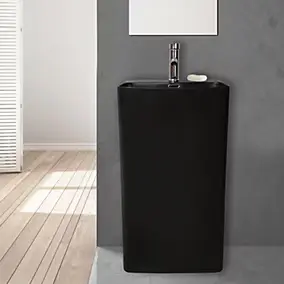 Lavabo colonne à poser en céramique noir, l.46 x H.85 x P.34 cm, Homesight Elmo