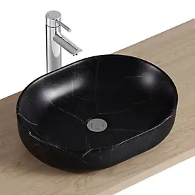 Vasque à poser ovale en céramique effet marbre noir l.48 x P.37 x H.12 cm, Homesight Lou