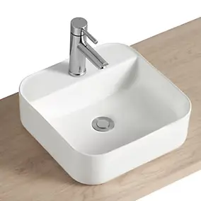 Vasque à poser carrée en céramique blanche l.37 x P.42 cm, Homesight Kalvin
