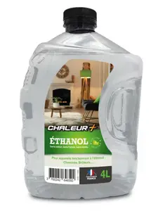 Liquide combustible Ethanol sans odeur pour cheminée CHALEUR + 4L