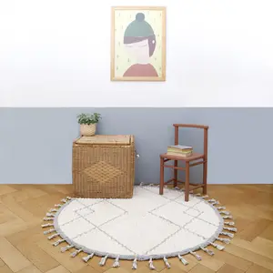 Tapis lavable rond Côme écru et gris (120 cm)