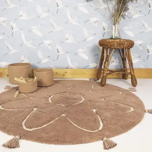 Tapis rond Yva fleur rose (110 cm)