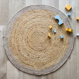 Tapis rond Yhuki en jute et laine Taupe (140 cm)