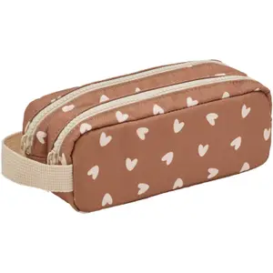 Trousse double compartiment Cœurs Beige