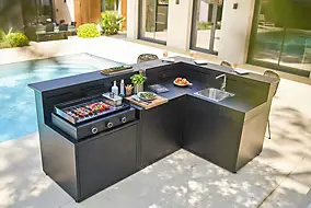 Cuisine d'extérieur 4 éléments avec comptoir bar CBN acier noir Forge Adour