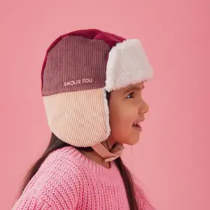 Chapka Tricolore Velours Amour Fou Bordeaux Mauve et Rose (3-6 ans)