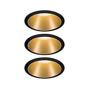 3 spots encastrables Cole LED intégrée blanc chaud IP44 3x470lm Ø8cm doré finition noire Paulmann
