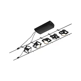 Kit de spots sur câble 5 lumières orientables carrées GU5.3 noir mat et chrome Paulmann Corduo