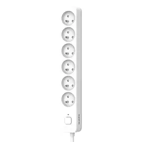 Multiprise avec interrupteur 6 prises 2 pôles + terre Quarx blanc / gris 1.5 m
