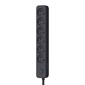 Multiprise avec interrupteur 6 prises 2 pôles + terre Quarx noir / gris 1.5 m