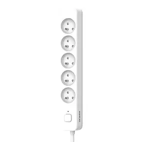 Multiprise avec interrupteur 5 prises 2 pôles + terre Quarx blanc / gris 1.5 m