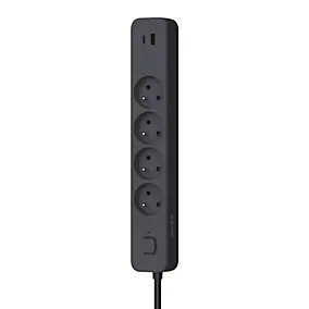 Multiprise avec interrupteur 4 prises 2 pôles + terre + USBC Quarx noir 1.5 m