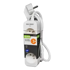 Bloc multiprise blanc/gris clair - 3 prises - 2 m